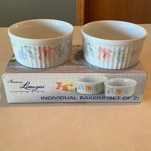 American Limoges Flowers Individual Bakers Set of 2